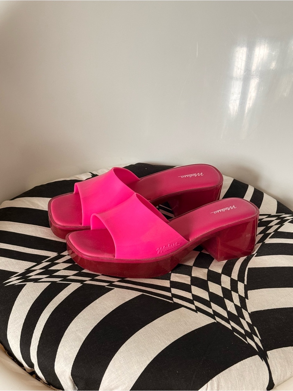 Melissa Hot Pink Chunky Heel Slide Mules